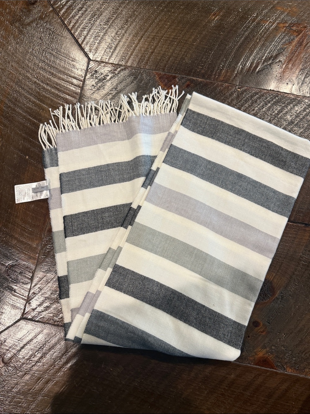 GAP Striped Cotton Fringe Throw in White and Gray